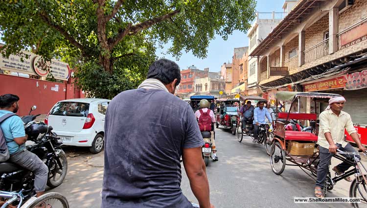 Things To Do In New Delhi In One Day: Our Itinerary View From A Bicycle Rickshaw On A Crowded Old Delhi Street