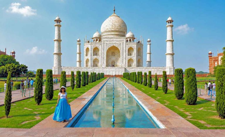 Taj Mahal Viewed From The Main Gardens In Agra, India