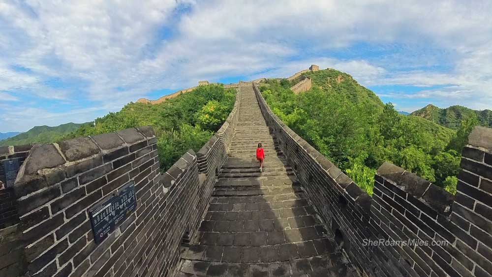 We Slept Inside A Great Wall Watchtower: A 2-Day Jinshanling, Gubeikou &Amp; Mutianyu Trip Young Girl Running Ahead On The Great Wall At Jinshanling, Steps Stretching Out In Front Of Her