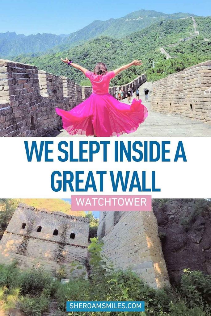 We Slept Inside A Great Wall Watchtower: A 2-Day Jinshanling, Gubeikou &Amp; Mutianyu Trip Woman In Pink Dress Standing On The Great Wall At Mutianyu With Arms Outstretched, Mountains And Wall Stretching Into The Distance