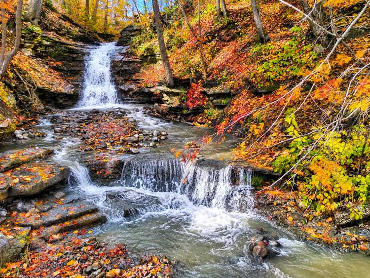 Letchworth State Park, New York: Waterfalls, Fall Colors &Amp; What To See Small Stepped Waterfall Over Rock Ledges In A Side Ravine At Letchworth State Park