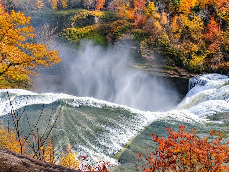 Letchworth State Park, New York: Waterfalls, Fall Colors &Amp; What To See Powerful Waterfall Sending Mist Into The Gorge At Letchworth State Park