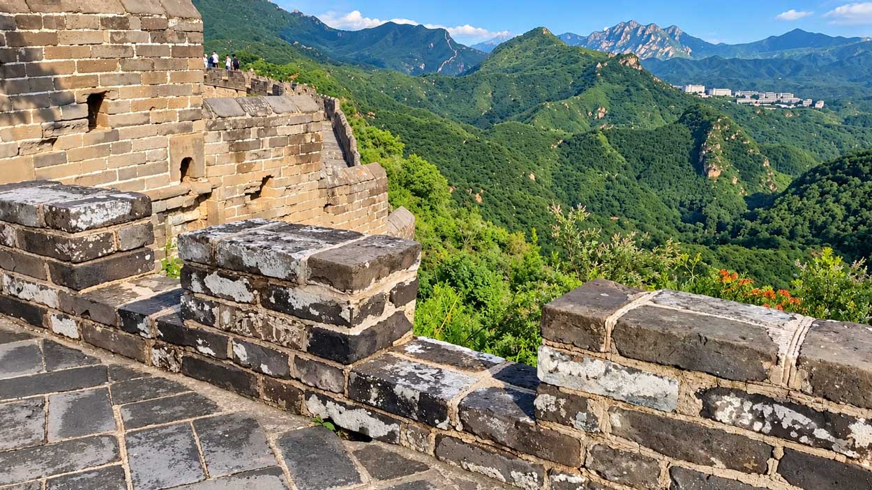 Old Brickwork And Mortar Along The Jinshanling Section Of The Great Wall Of China.